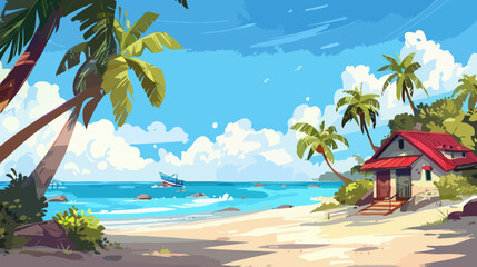 Canvas Print - Vector illustration of tropical beach