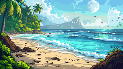 Poster - Vector illustration of tropical beach