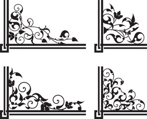 Wall Mural - Vintage renaissance ornamental floral corners set. Luxury page decorative flourish designs, royal filigree ornaments, wedding invitation corners. Extremely clean vector graphics, vinyl and laser ready