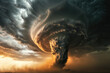 Generative ai on theme of scary ominous huge hurricane tornado, apocalyptic dramatic background
