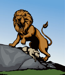 Poster - Vector drawing. An angry lion