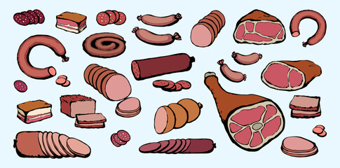 Wall Mural - Meat production. Vector drawing food