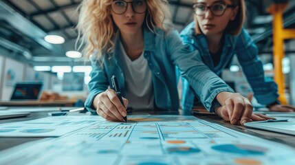 Leinwandbilder - Two people working on a strategy in a modern office. Generative AI.