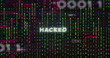 Image of hacked text and binary coding data processing over circuit board