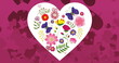 Image of multiple hearts over heart with flowers on pink background
