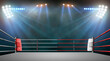 Empty boxing ring in arena, spotlights, Dramatic fighters background, extreme sport and exhibition.