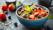 An invigorating breakfast: granola with berries. 