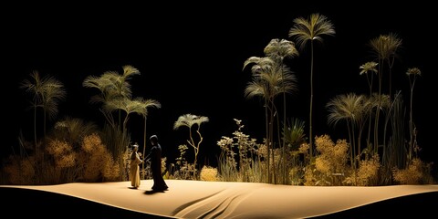 Wall Mural - A small tree is growing in the sand. The image has a peaceful and serene mood, as the tree stands out against the vast, empty desert landscape