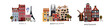 © luamor - Set of beautiful vintage colored buildings of different cities, Paris, Barcelona and Amsterdam,  vector travel illustration, detailed monuments silhouette