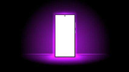Poster - The Luminous Smartphone Screen. Smartphone with purple light screen, Computer, or tablet display. Technology mobile display light. Vector illustration.