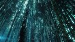 Binary code rain, close-up, straight-on angle, matrix forest, data storm, twilight pixels