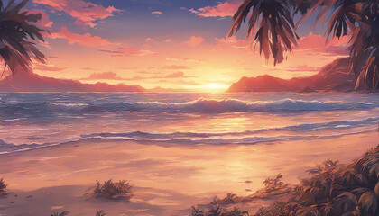 Poster - beach anime sunset wallpaper