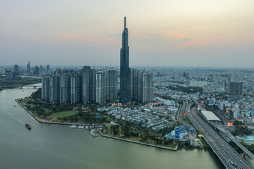 Wall Mural - August 12, 2023: Panorama of Landmark residential area, where the 81-storey building is located, Binh Thanh District, Ho Chi Minh City