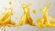 Splash of yellow water or juice isolated on transparent background. Set of realistic liquid waves, including beer, orange, banana and lemon juice, oil, soda and honey.