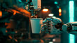© ismael - A robot is being fed with a cup of coffee.