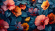 Beautiful fantasy vintage wallpaper Colorful pretty disco retro vibes botanical flower bunch, vintage motif for floral print digital background.