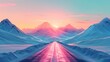 Digital technology road ahead and snow mountains scene poster web page PPT background
