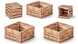 Fototapeta  - Vector Photo Realistic Empty Wooden Crates on a White Background. Isolated top, front, and perspective views against a white backdrop