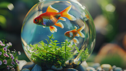 Poster - aquarium accessories. ornamental gold fish in a bowl