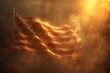 AI-generated illustration of the American flag in gold sunlight