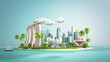 vector of Merlion marina bay sand and modern building at center downtown business zone and travel destination landmark of Singapore city in Singapore, Asia