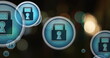 Image of multiple padlock icons over blurred vehicles moving on street in background