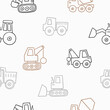Cute little cars, truck. Cartoon cars outline. Flat vector seamless pattern
