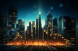 Abstract glowing city background with lines and lights. 3D Rendering