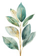 PNG  Watercolor plant with thin gold glitter sketch line stroke leaf creativity pattern.
