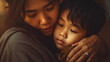 A captivating image showcasing the beauty of maternal love as a mom tenderly embraces her son