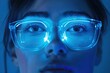 AI generated illustration of a stylish woman in glasses with neon lights