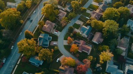 Poster - a city that looks like a neighborhood surrounded by trees and houses