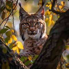 Poster - AI generated illustration of a lynx in a forest