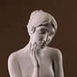 Greek woman sculpture face touch hand pose. 3d rendering goddess or nymph