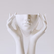Open head sculpture in hands, creative inspiration, concept 3d rendering,