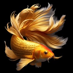 Wall Mural - AI generated illustration of a colorful artistic fish against a dark backdrop