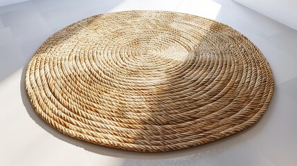 Wall Mural - 3D rendered natural braided oval beige jute carpet, perfect for rustic or Scandinavian decor styles