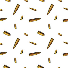 Wall Mural - Repeated bullets, gold ammunition seamless pattern background.