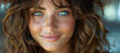 AI generated illustration of Portrait of a lovely young woman with freckles and green eyes
