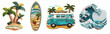 Refrigerator magnets decoration set. Surf, Beach, vacation, tropical life set