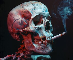 AI generated illustration of a skeleton smoking a cigarette