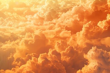 Sticker - AI generated illustration of orange, fluffy clouds at sunset