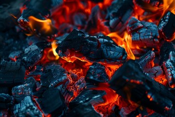 Sticker - AI generated illustration of coal pile next to firewood and burning coal