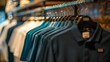 Neat Lineup of Shirts in Modern Clothier - Sleek Style Showcase. Concept Fashion Display, Shirt Collection, Modern Storefront, Stylish Apparel, Retail Presentation