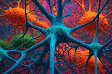 Wall Mural - AI generated illustration of a colorful intricate neural network background