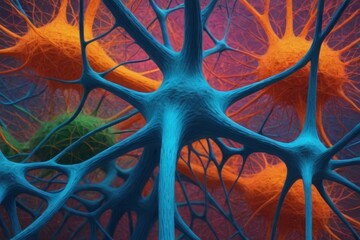 Wall Mural - AI generated illustration of a colorful intricate neural network background