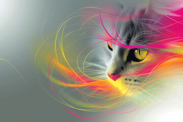 Canvas Print - AI generated illustration of a multicolored long-haired cat with swirling fur