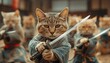 Blue robed cats hard at blade training - generated by AI