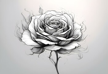 Poster - the rose flower is black and white and on a white background