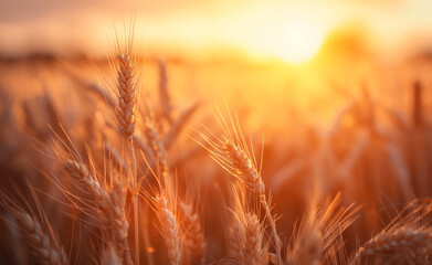 Wall Mural - Golden Harvest: Sunset Over Wheat Fields